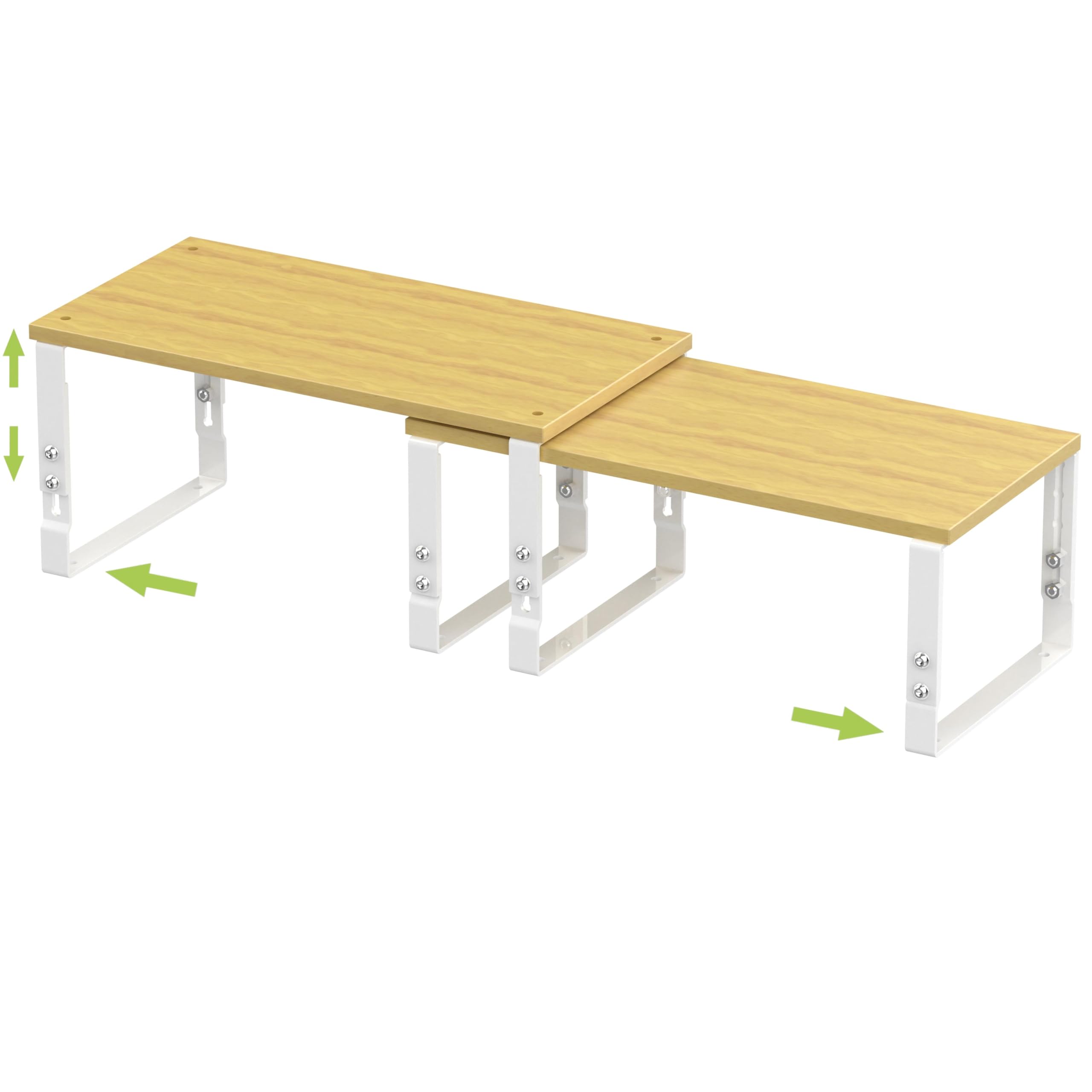 Adjustable Storage Shelves for Kitchen Cabinet Organization - Set of 2 Stackable Metal & Solid Wood Racks, Space-Saving Design for Countertop/Pantry/