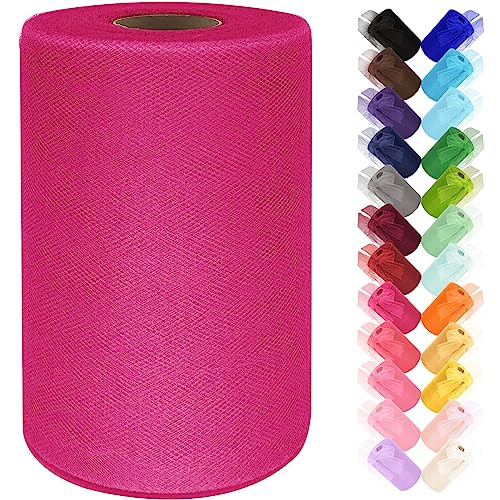 Tulle Fabric Roll 6 Inch by 100 Yards, Tulle Ribbon Sheer Mesh, Fuchsia