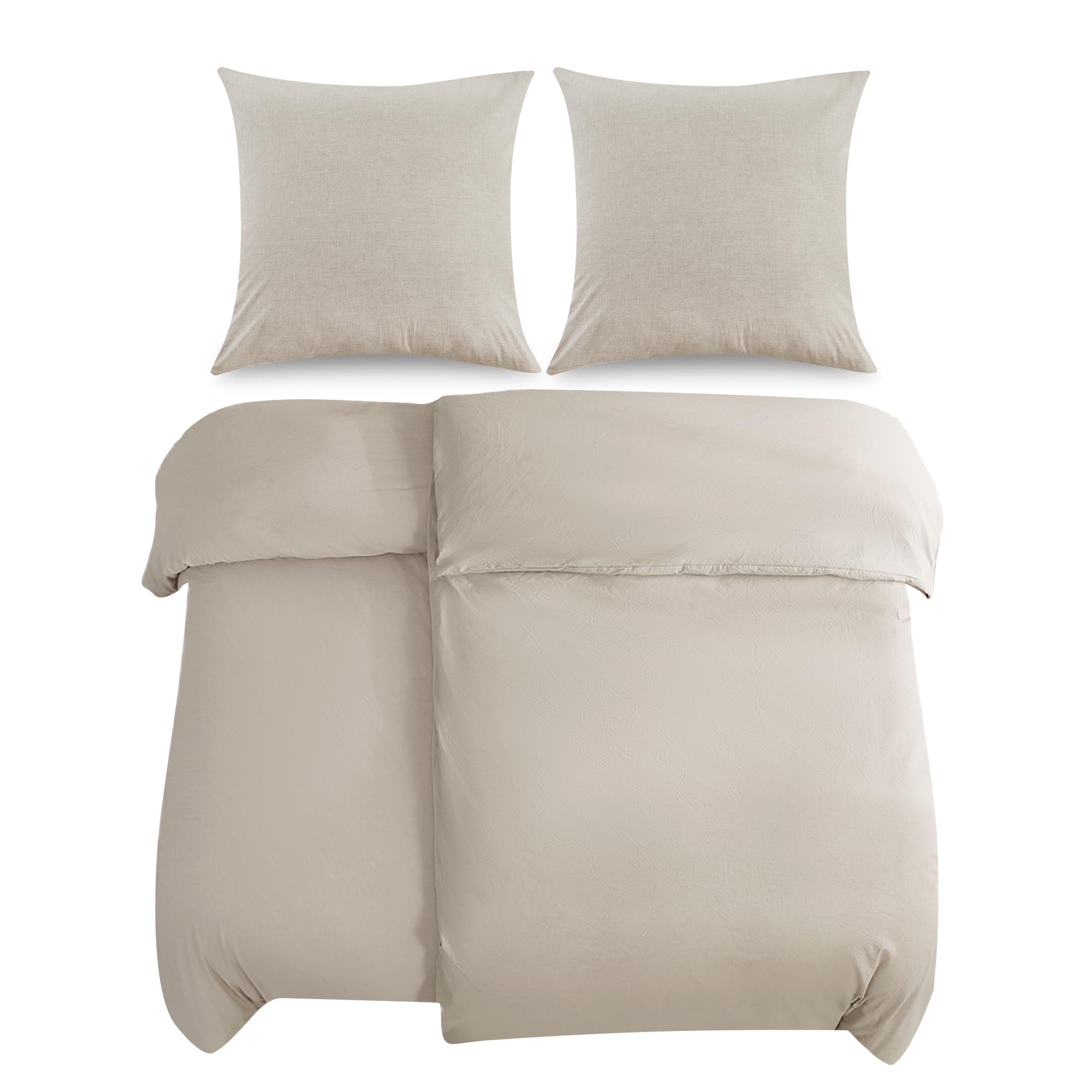 ATsense Set di biancheria da letto 135 x 200 cm, in cotone, 4 pezzi, con manico in lino, traspirante, 2 copripiumini e 2 federe 80 x 80 cm