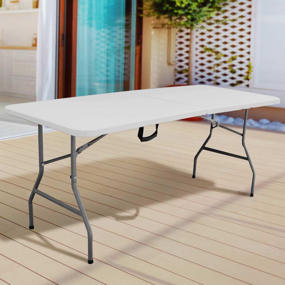 TERRE JARDIN - Table Pliante, 8 Places 180 x 74 x 74 cm,175 kg Max - Table Pliante Exterieur, Interieur Rectangulaire - Table de Jardin Pliante Blanche, Buffet, Fêtes, Camping - Stable et Robuste