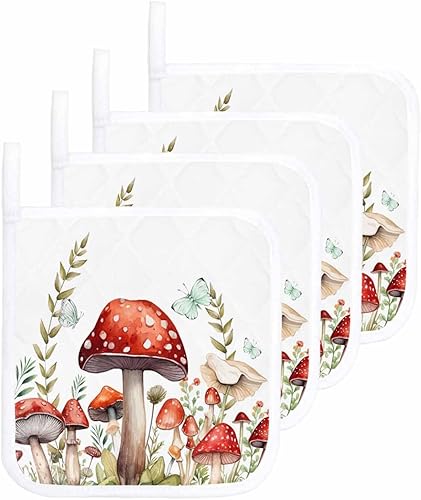 Miniatura 9 de 3 Packs Mushrooms Pot Holders Sets for Kitchen,Oven Pan Plate Bowl Pads Heat Proof Mat with Hanging Loop,Thick Terry Cloth Potholders Soft Grip for