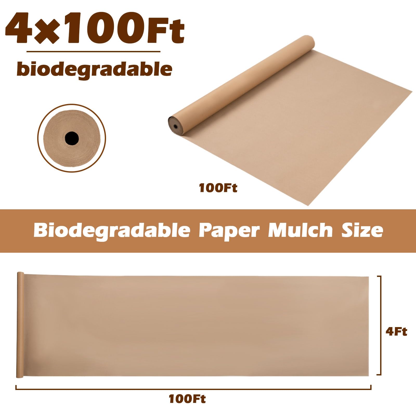 gjkldcvb 4 x 100 Ft Biodegradable Paper Weed Barrier Heavy Duty Biodegradable Landscape Fabric Garden Bed Grass Garden Paper Weed Control Barrier Weed Paper for Landscaping