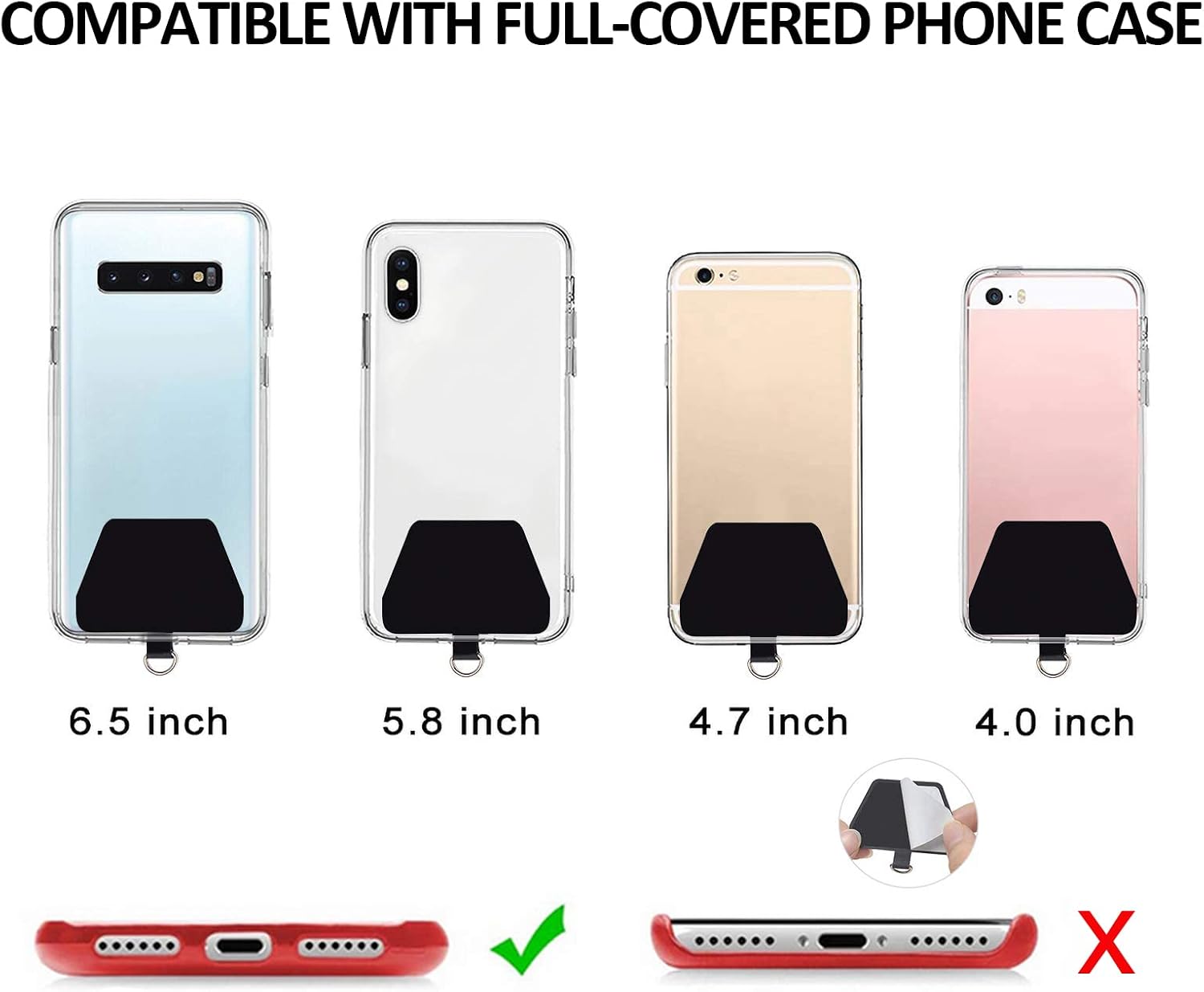 COCASES 4 Pack Phone Tether Tab, Phone Strap Replacement Part for Cell Phone, Safety Lanyard Patch (Black x4)