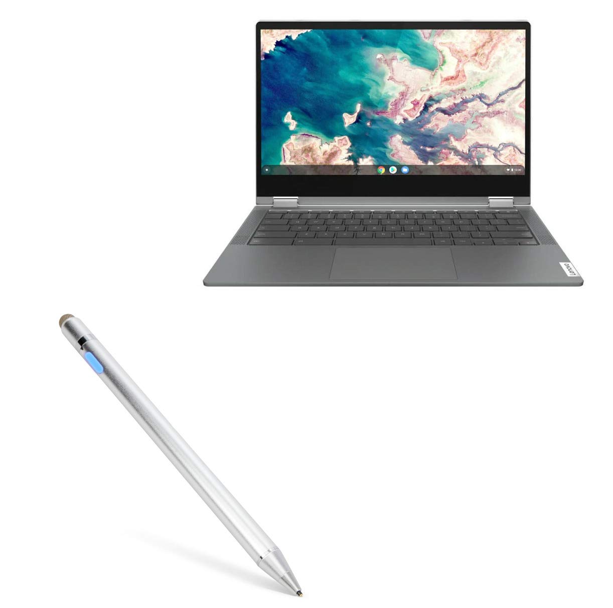 BoxWave Stylus Pen Compatible with Lenovo Flex 5 (13 in) (Stylus Pen AccuPoint Active Stylus, Electronic Stylus with Ultra Fine Tip for Lenovo Flex 5 (13 in) - Metallic Silver