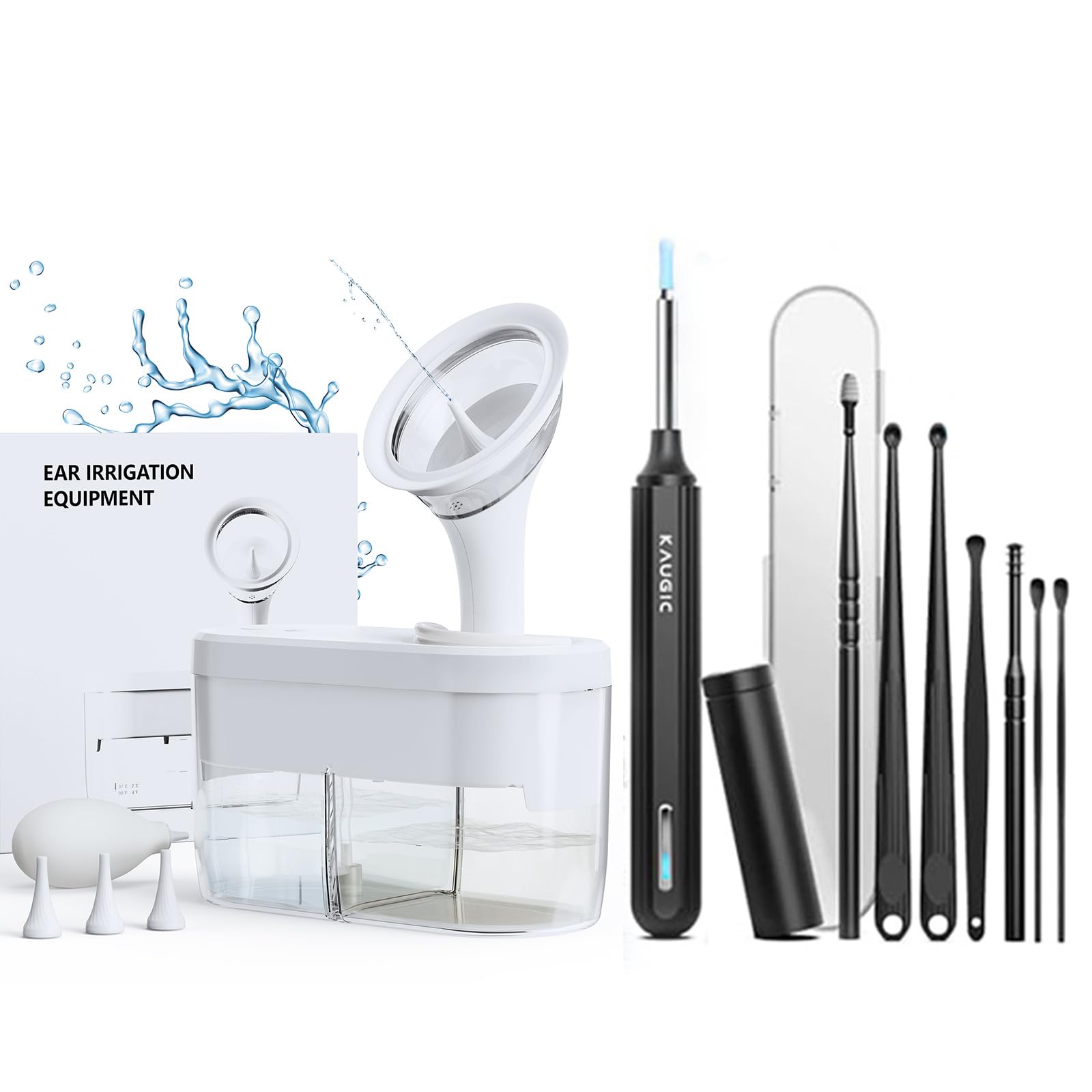 Ear Cleaner Ear Wax Removal and Ear Cleaner with Camera 1080P HD Ear 2PCS Set Ear Irrigation Flushing System with One-Piece Waste Tank Earwax Removal Ear Flushing Kit for Adults