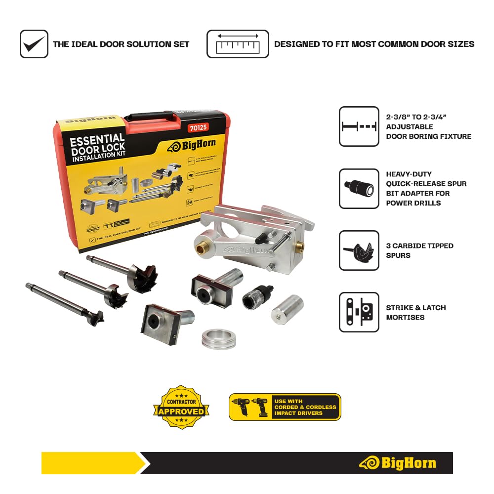 Big Horn 70125 Wood Door Lock Installation Kit, with Strike