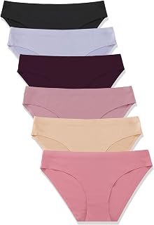 FINETOO 6 Pack Women's Seamless Hipster Panties - No Show Invisible Bikini Briefs Soft Stretch XS-XL