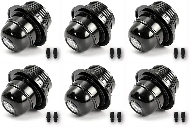 6x Vintage E27 Lampenfassung - Industrielle Schwarz Bakelit Fassung für DIY Lampen