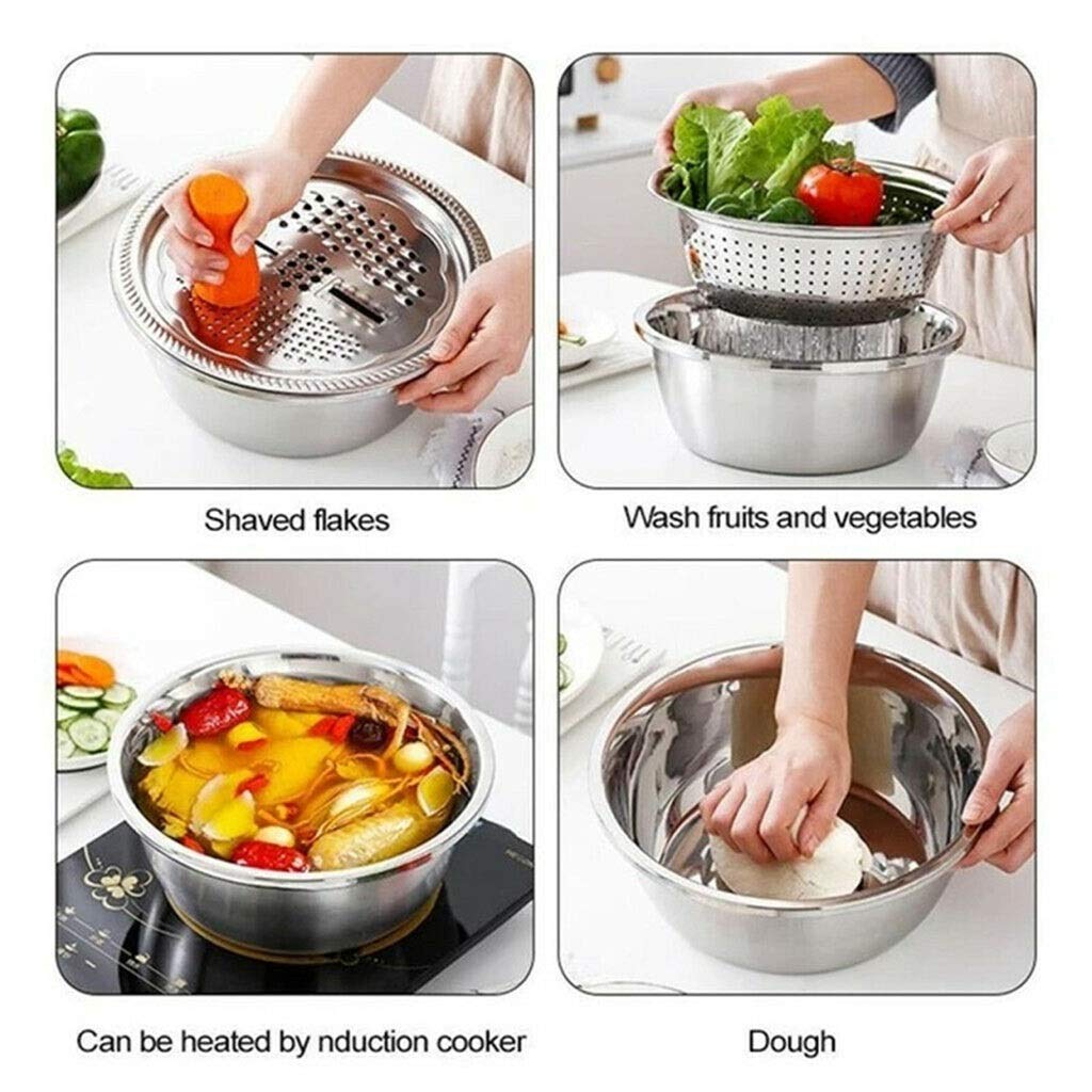 Lanzi 3 Unids/Set Cuenca De Cocina De Acero Inoxidable/Colador, Cocina Colador De Malla Fina Canasta De Lavado De Vegetales, Verduras Multifuncionales Filtro De Fruta (Size : 28cm)