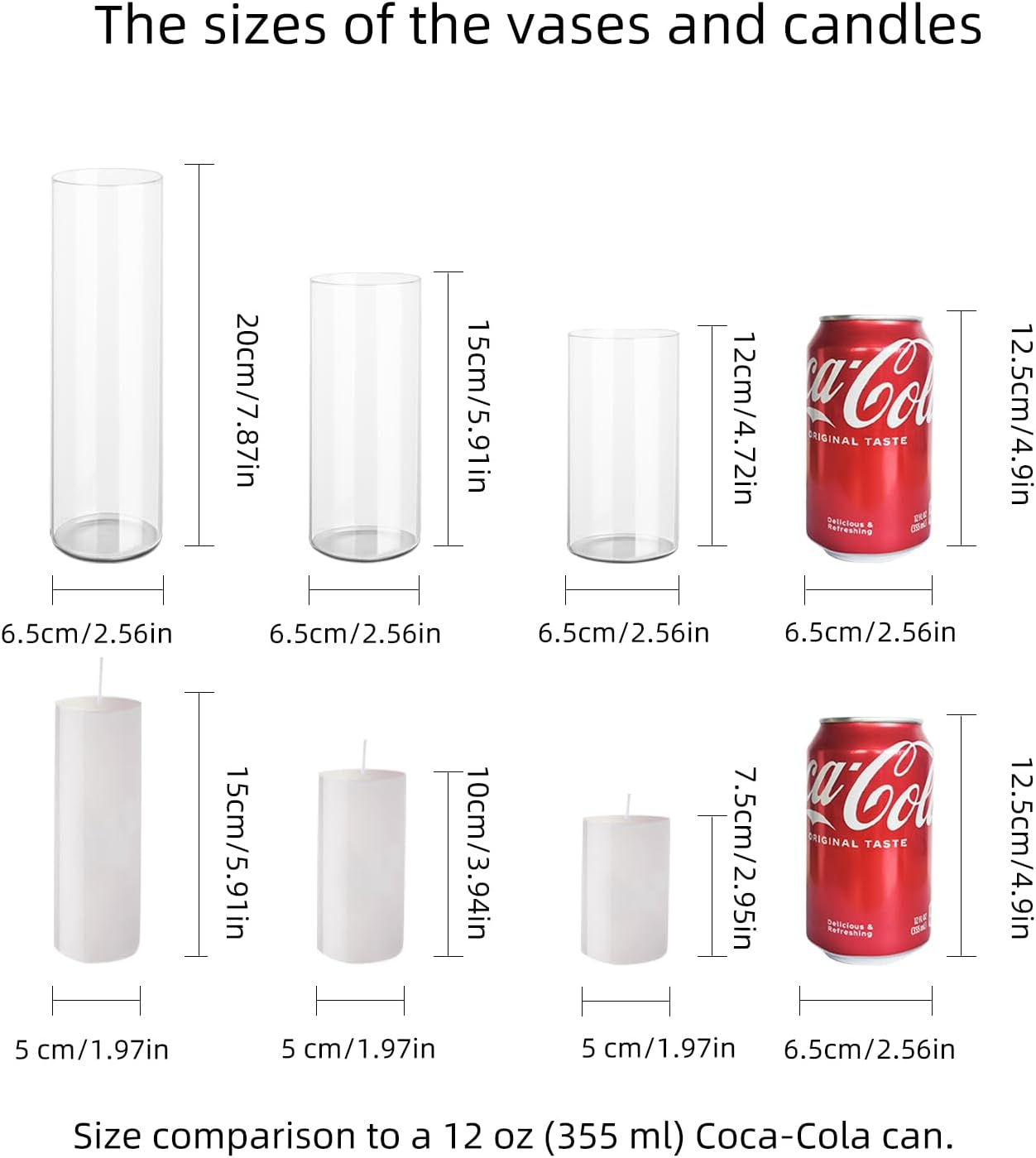 12-Pack White Pillar Candles with Clear Hurricane Glass Vases - 3-Size Set for Wedding Table Centerpieces, Home Decor | Windproof Candle Holders - Image 2