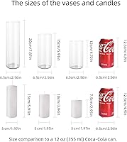 Vista 2 de 12-Pack White Pillar Candles with Clear Hurricane Glass Vases - 3-Size Set for Wedding Table Centerpieces, Home Decor Windproof Candle Holders
