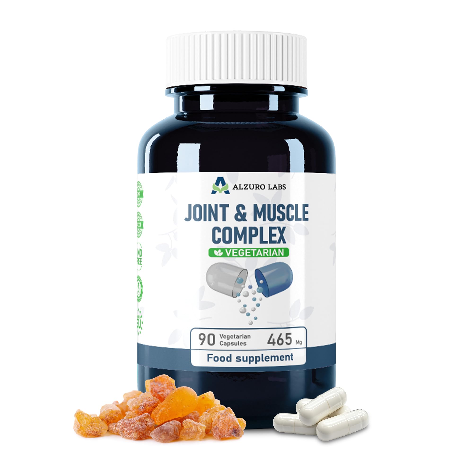 Complejo Articulaciones y Músculos 465mg - 90 cápsulas veganas | Boswellia Serrata, Garra del Diablo, PEA, Vitamina C y D3 | Antiinflamatorio, Huesos y Colágeno | Probado y GMP.