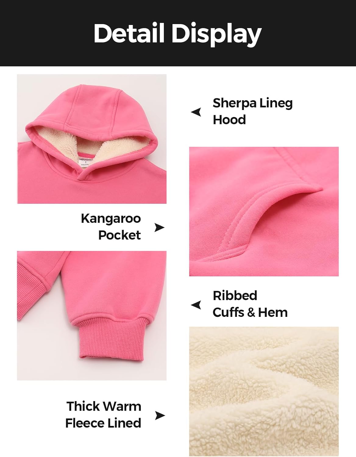 Noomelfish Girls Warm Fleece Sherpa Lined Hoodie Kids Winter Pullover Hooded Sweatshirt(5-12 Years) - Image 3