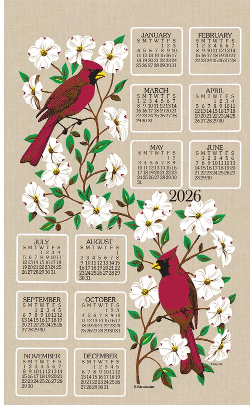 Kay Dee Designs 2026 Calendar Towel/Dishcloth (Dogwood & Cardinal)