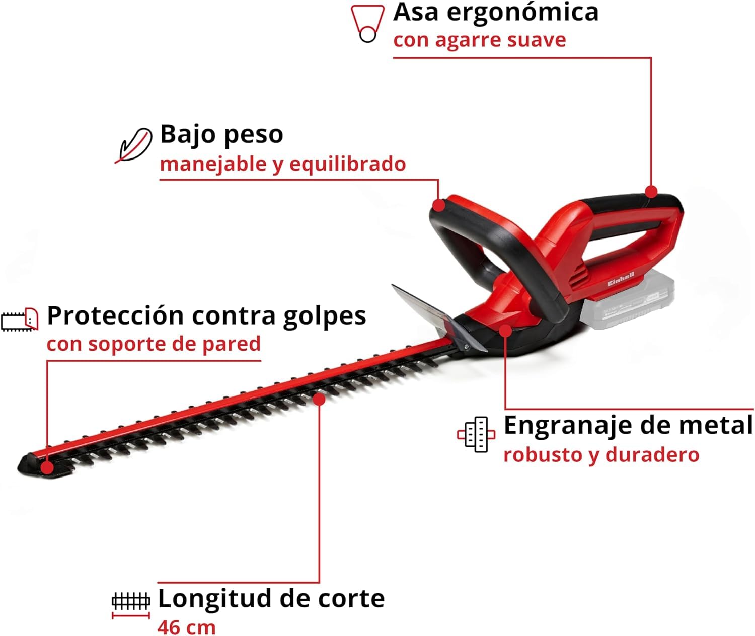 Einhell Cortasetos con batería GC-CH 1846 Li-Solo Power X-Change (18 V, 46 cm de Longitud de Corte, 15 mm Distancia Entre Dientes, Mango ergonómico, sín batería)