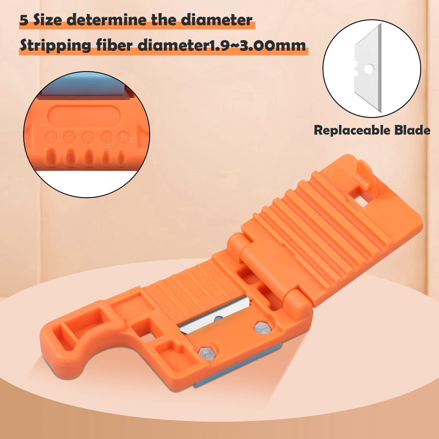 2CP FTTH Fiber Optic Stripper, 1.9-3mm ccess Tool Loose Buffer Tube Stripper-Orange