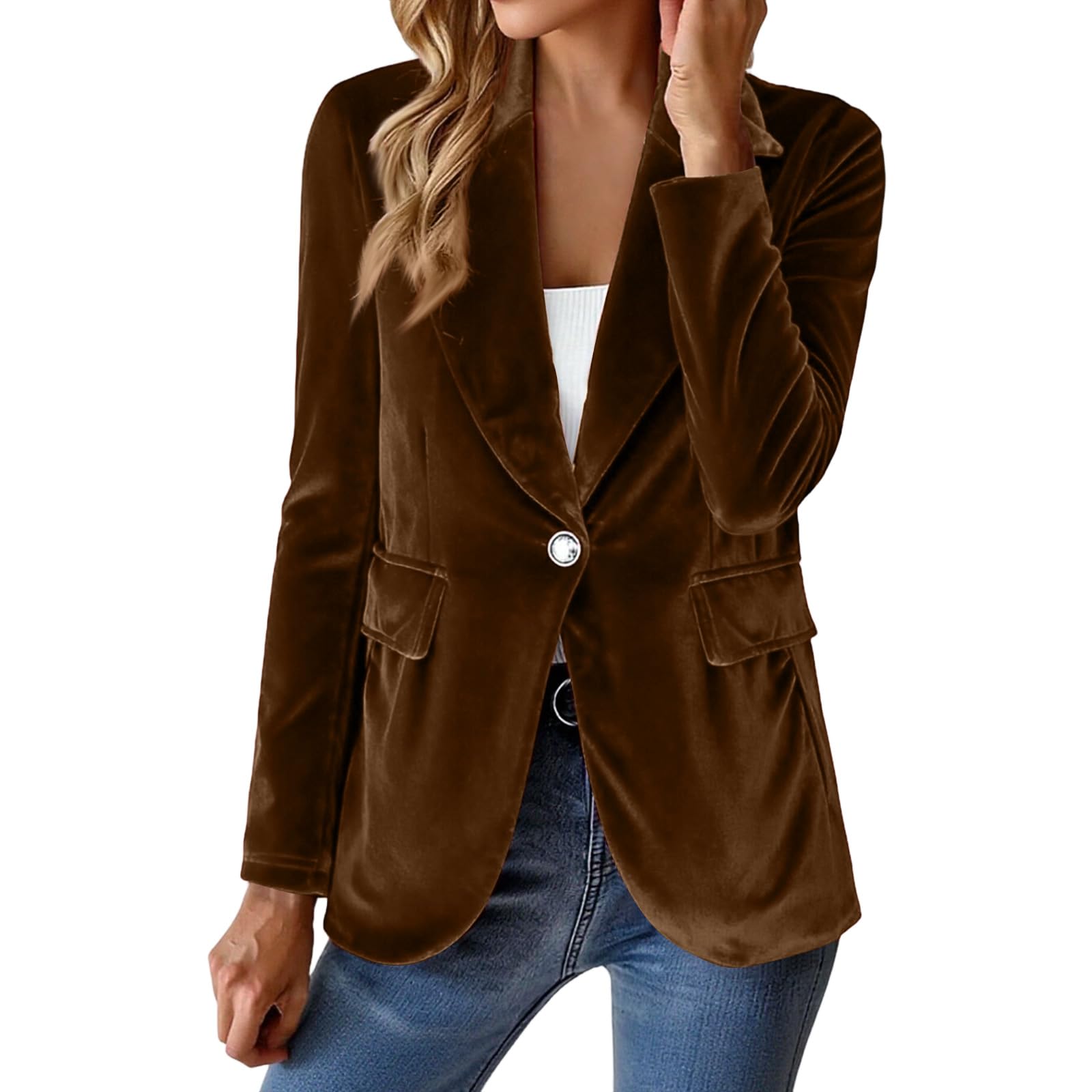 Velvet Blazer Women Dressy One Button Business Casual Work Blazers Jackets Fashion Velour Suit Outwear with Pockets