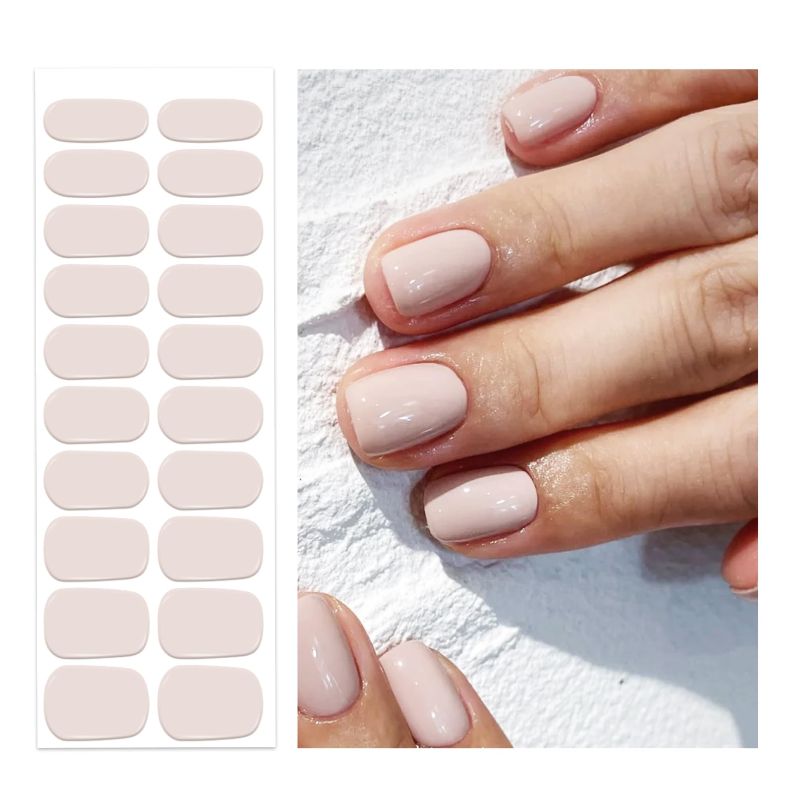 Semi Cured Gel Nail Strips | Gel Nail Stickers With UV Light Required | Salon Quality, Easy Application And Removal（Soft Beige）
