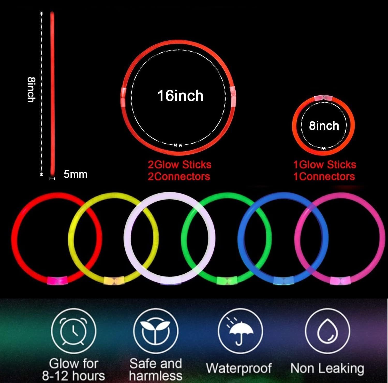 500 pulseras de varillas rojas brillantes a granel de 8 pulgadas con conectores que brillan en la oscuridad, suministros de fiesta iluminados de neón para Navidad, Año Nuevo, Día de San