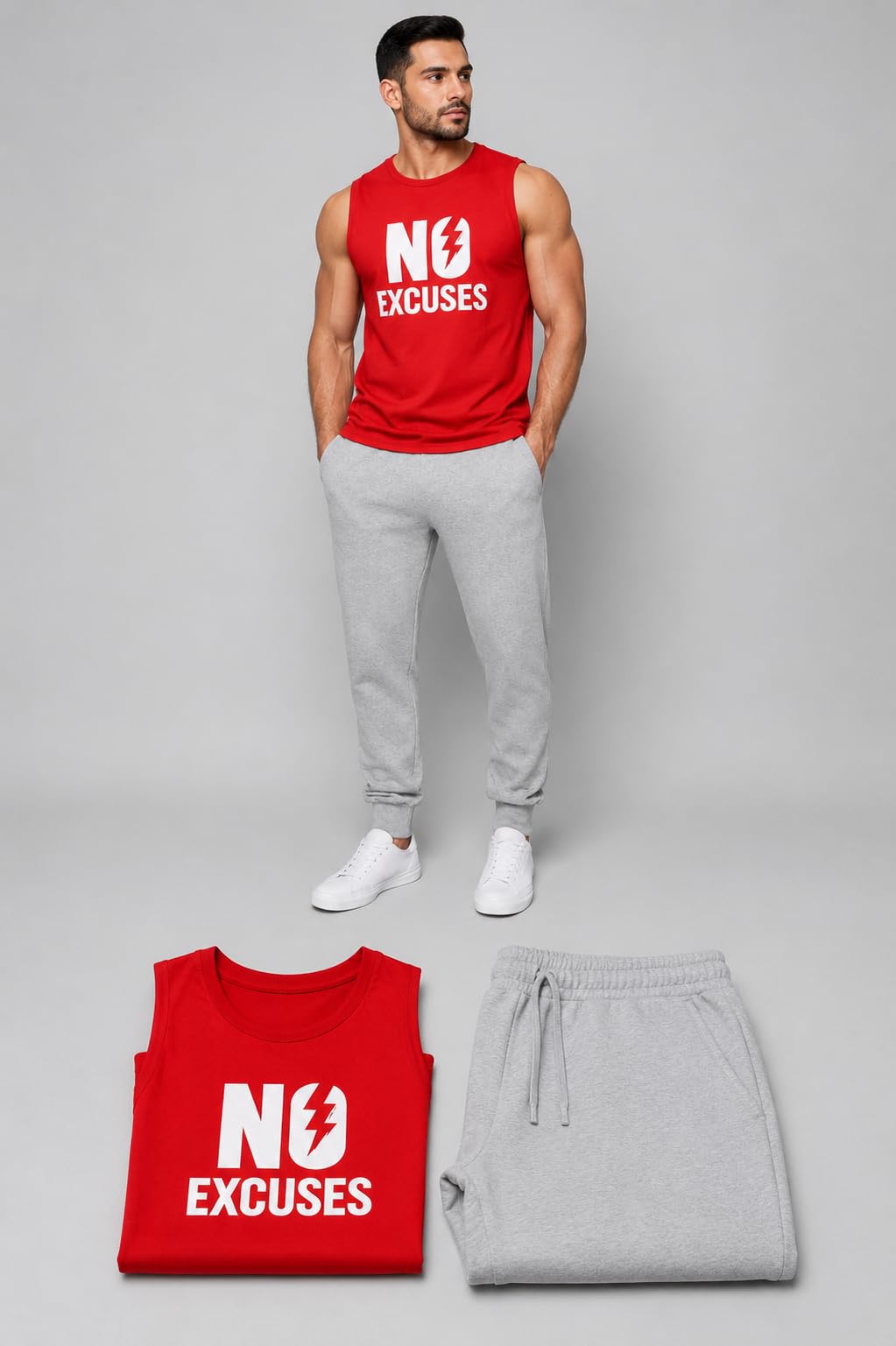 ray & fox Gym Vest with Track Pant Combo (IN, Alpha, M, Regular, RED & GREY)-picture-50