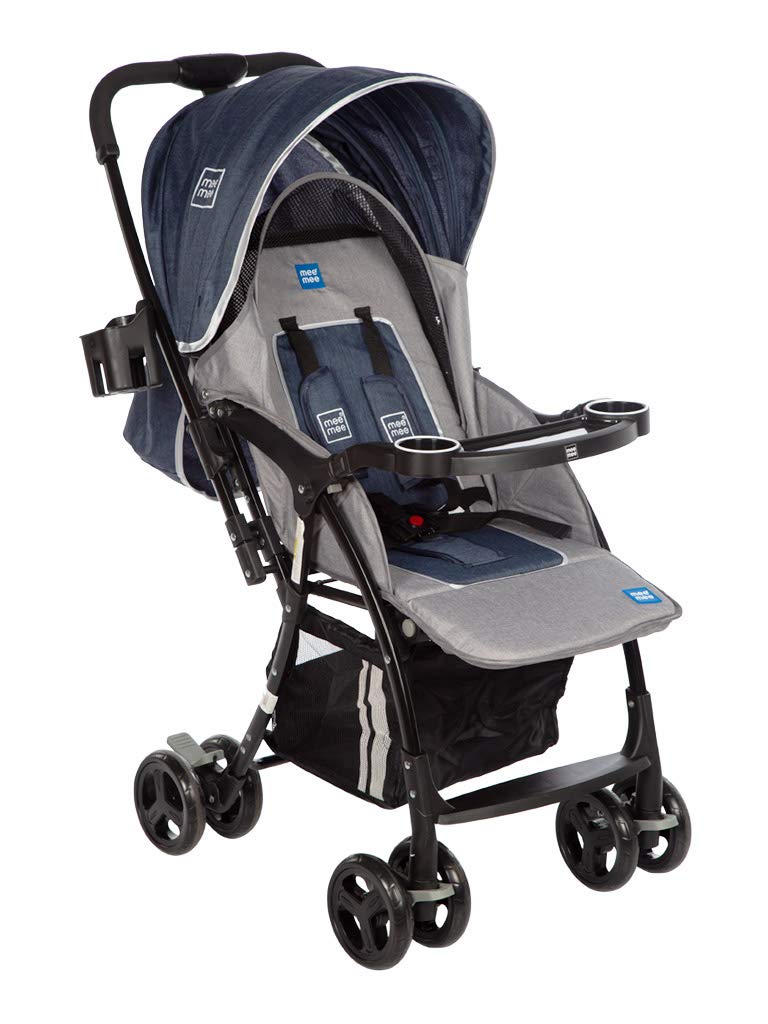 Mee Mee Baby Stroller & Pram for Babies of 0-3 Years | 5 Point Safety Harness Belt, 3 Recline Position, Foldable, Adjustable Canopy, Leg & Footrest with Large Basket | Easy to Carry (Blue)-image-7
