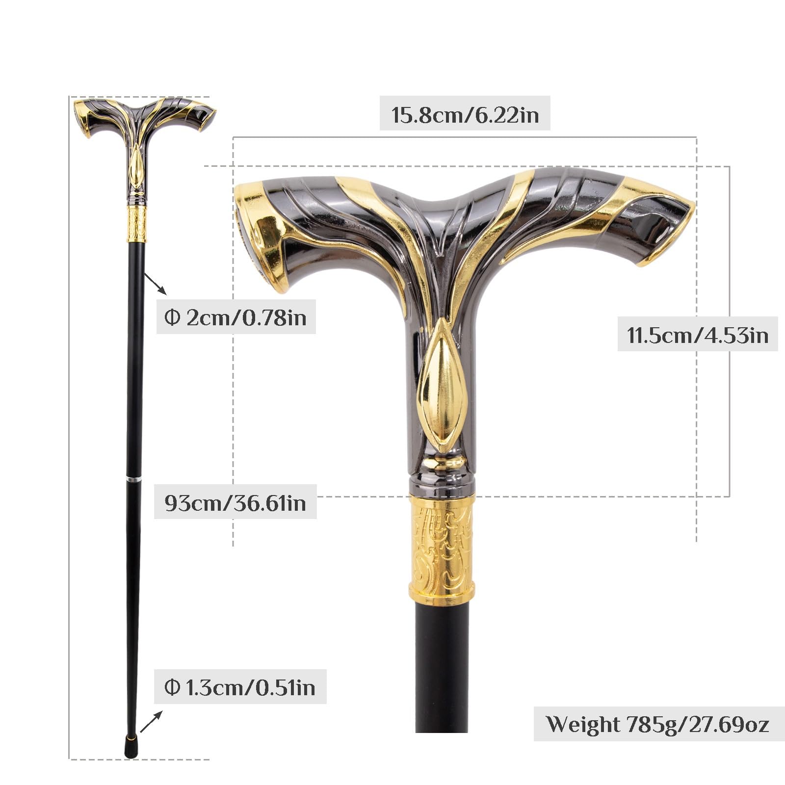 Bastone da Passeggio di Lusso, Bastone da Passeggio con Motivo Aquila Reale | 93 cm, antiscivolo, impugnatura ergonomica, ideale per feste in stile cosplay vintage, per uomini