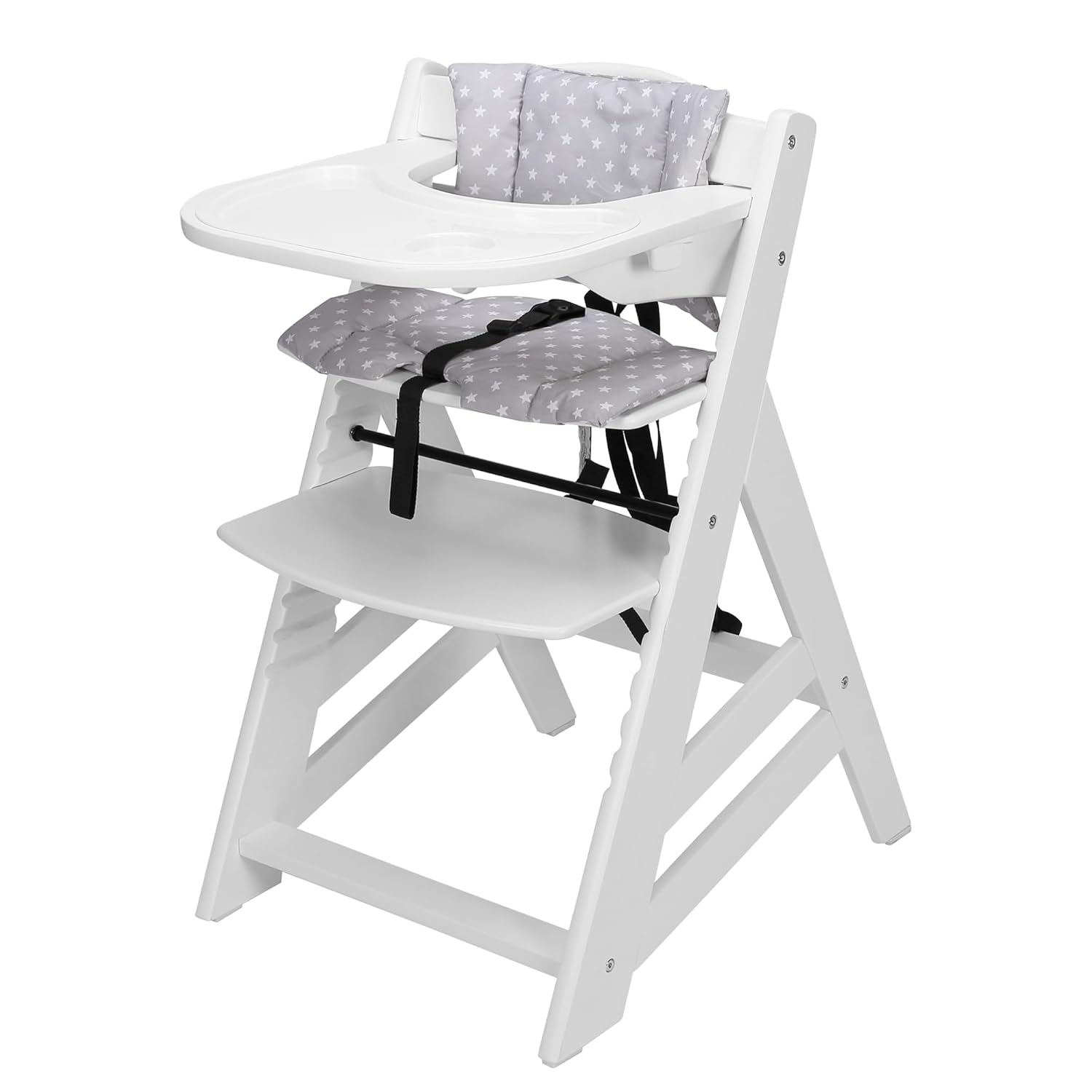 Wooden High Chair, Convertible Feeding Chair for Babies and Toddlers, Adjustable 3-in-1 Eating Chair, Easy to Clean, with Removable Tray, for 6M+, White