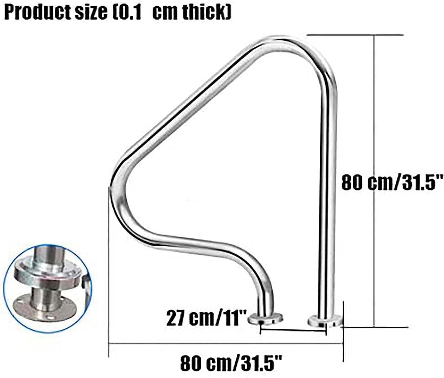 Pool Handrail Safety Handrails Non-Slip Inground Entry Hand Grab Rail Railing