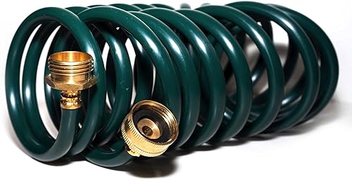 FUNJEE Manguera de jardín de bobina de EVA resistente con accesorios de latón macizo GHT de 34 pulgadas manguera de agua con conectores de latón 25
