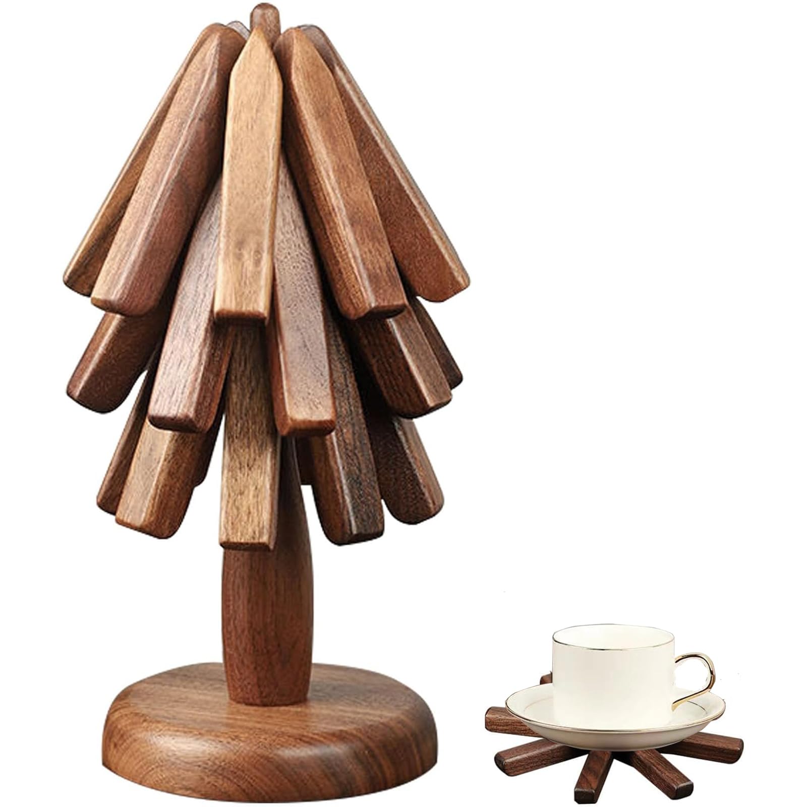 Black Walnut Wood Table Mat Trivetsfor Hot Pots and Pans Tree Shape Foldable Heat Resistant Pads,2024 A Tree Design Trivet Mats Table Decoration Set of 3