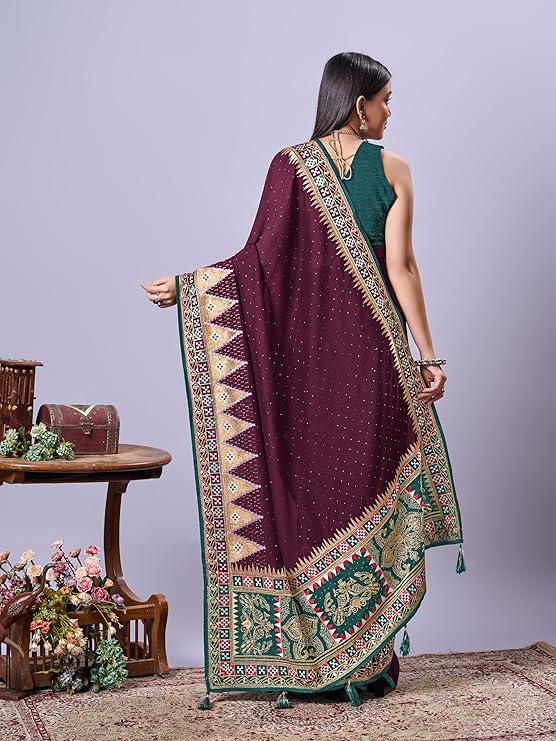 Image of Jaanvi fashion Women's Pasapalli Design Sambalpuri Silk Saree with Swarovski Work & Blouse Piece