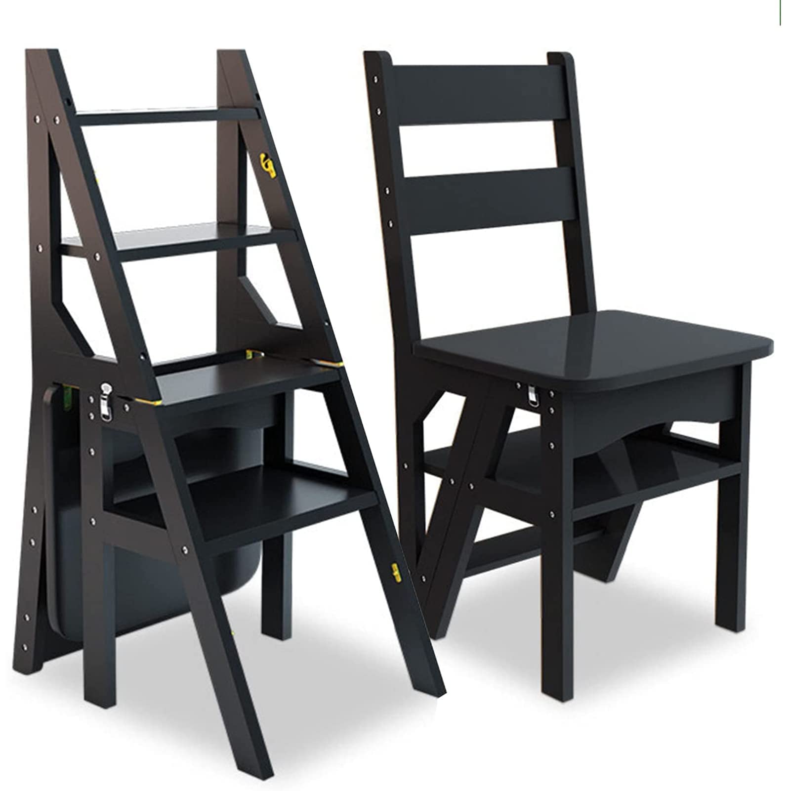 Escalera plegable 4 niveles de madera convertible en estante de almacenamiento negro para biblioteca