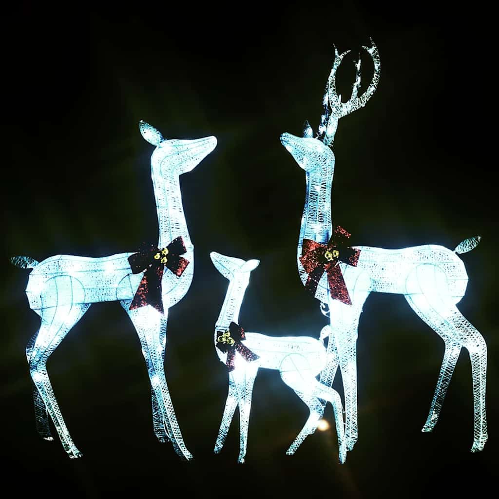 Rentier Familie Weihnachtsdeko 201 LED 3er Set mit 8 Leuchtmodi für Innen und Außen Weiß Silber