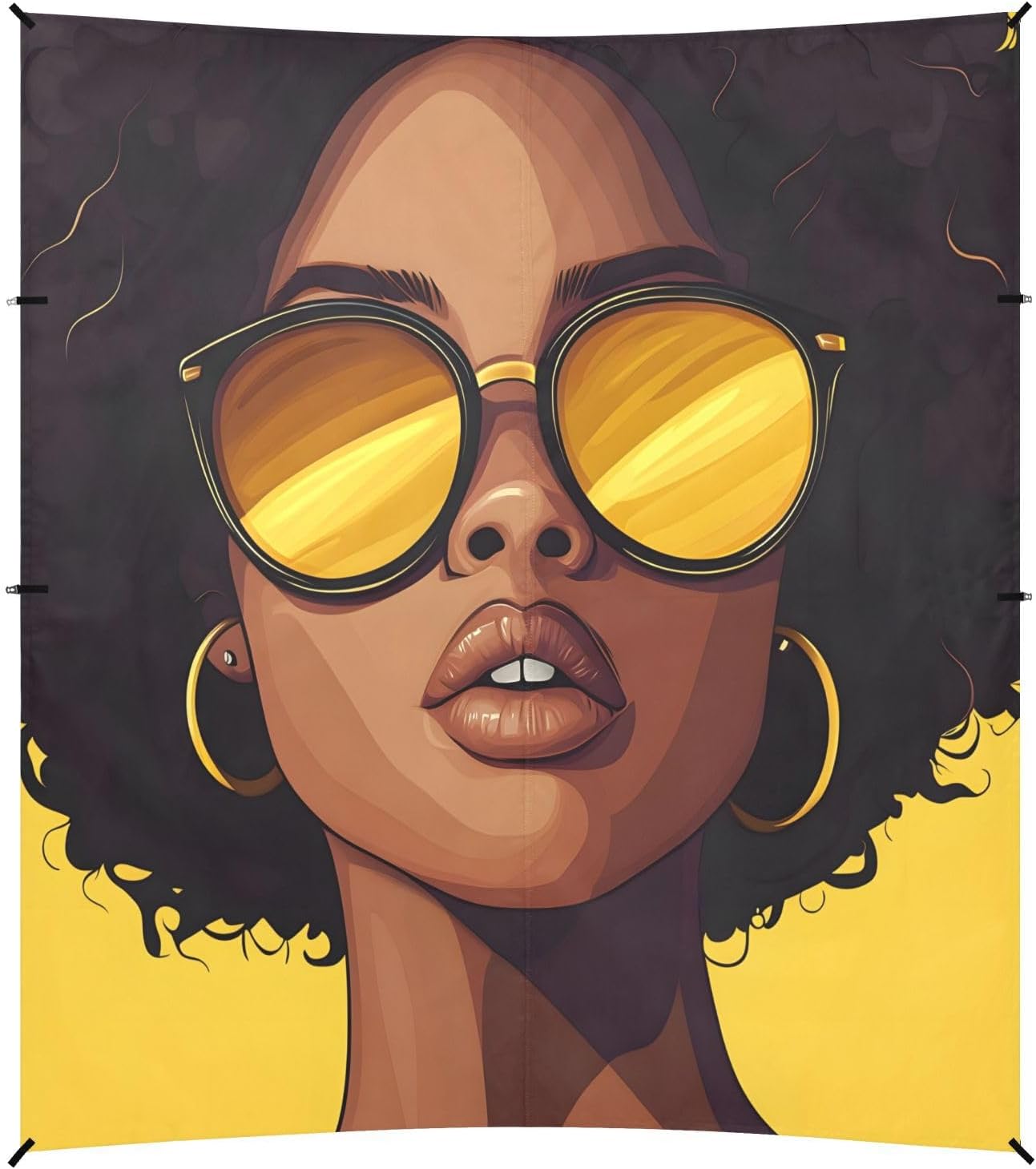 ALAZA African American Woman Sunglasses Beach Tent Sun Shelter UPF50+ Protection Beach Shade Canopy w/ 4 Sandbags for Outdoor Camping, Fishing, Backyard Fun, Picnic, 10x9 ft