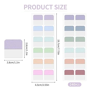 240 Pcs Sticky Index Tabs, Colored Book Sticky Tabs For Notebooks, Repositionable Page Tabs For Notebooks File Classification,12 Colors (1.8×1 Inch