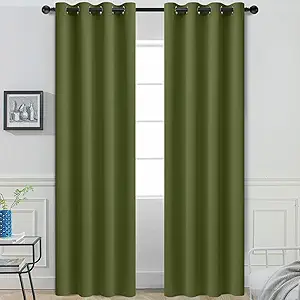 Yakamok Olive Green Blackout Curtains with Grommet Green Room Darkening Thermal Insulated Curtain Set of 2 Drapes for Bedroom Living Room, 52W x 96L,2 Panels