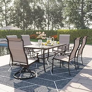 HAPPATIO Patio Dining Table for 6, Metal Steel Slat Patio Dining Table with Umbrella Hole Dia 2", Black Brown (60" x 35" x 28.5") HAPPATIO Patio Dining Table for 6 Metal Steel Slat Patio Dining Table with Umbrella Hole Dia 2 Black Brown 60 x 35 x 285