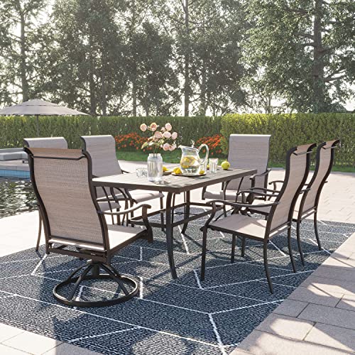 HAPPATIO-Patio-Dining-Table-for-6-Metal-Steel-Slat-Patio-Dining-Table-with-Umbrella-Hole-Dia-2-Black-Brown-60-x-35-x-285 HAPPATIO Patio Dining Table for 6 Metal Steel Slat Patio Dining Table with Umbrella Hole Dia 2 Black Brown 60 x 35 x 285