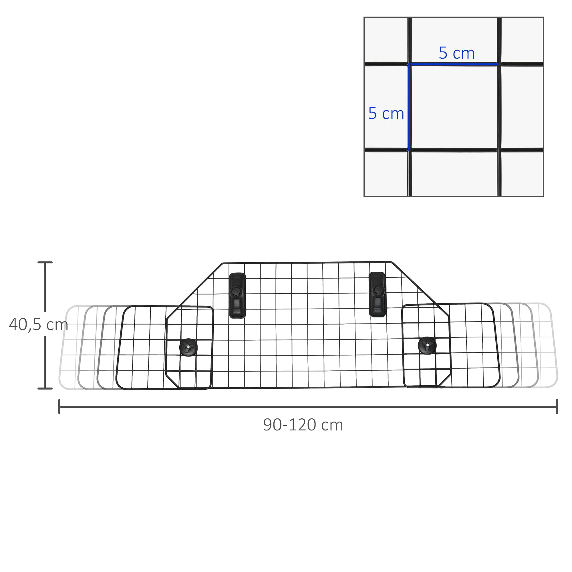 PawHut Grille de Protection Universelle pour Chien, barrière de sécurité de Voiture pour Chiens Largeur Ajustable 90 à 120 cm Facile à Installer sur la Plupart des Voitures SUV, Noir