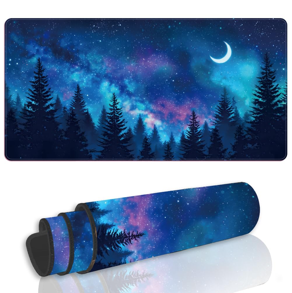 WEBEEDY Gaming Mouse Pad for Desk, Non-Slip Base Large Extended Keyboard Mouse Mat for Desktop Protector PC Computer Laptop Work Home Office Decor, 80x40 cm, Moon Starry Sky