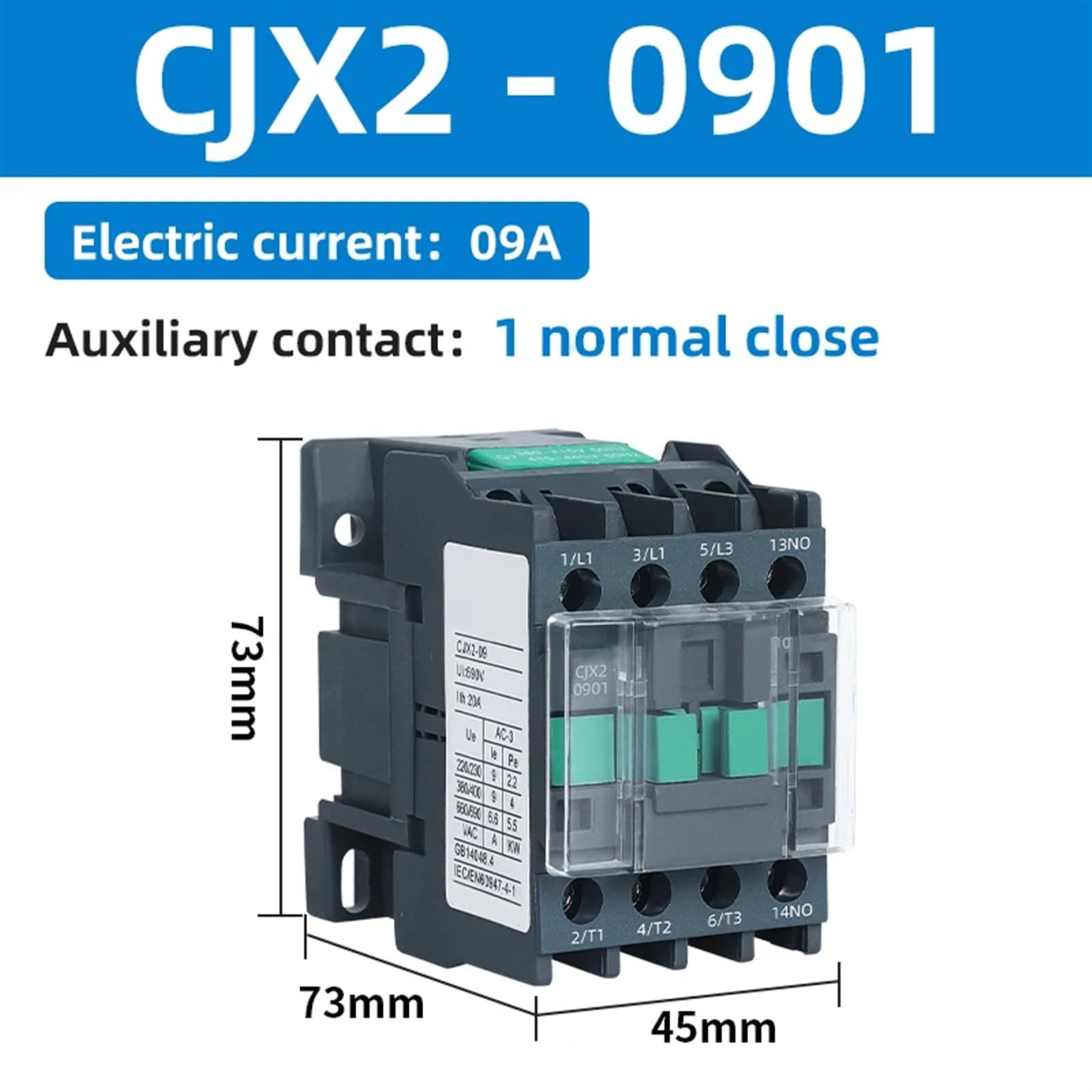 CJX2 0901-0910 Contactor eléctrico industrial de CA, conductor fuerte 24 V 36 V 48 V 110 V 220 V 380 V bobina de cobre puro 1 pieza(CJX2-0901,110V)