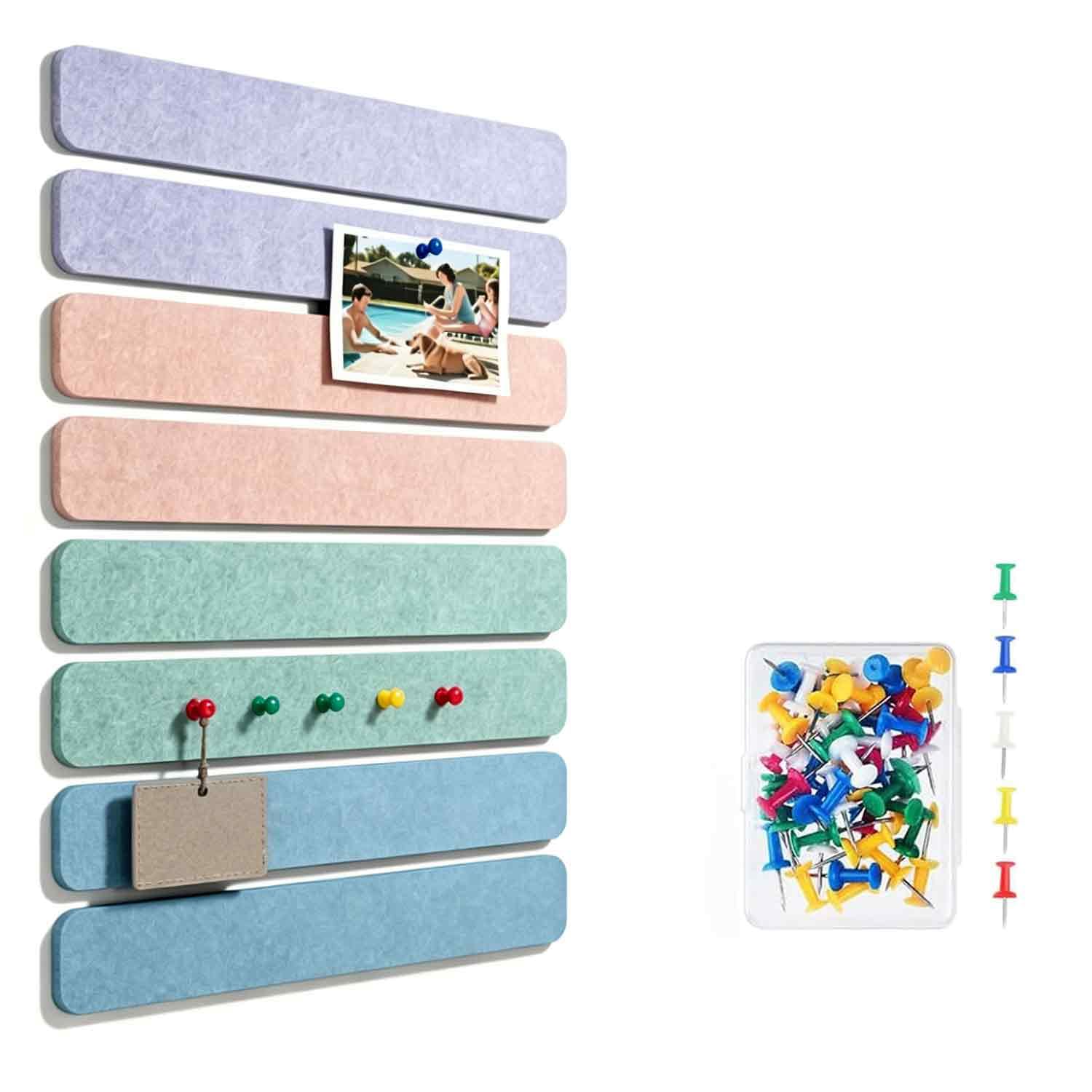 8pcs set notice board, adhesive board for wall with pins, wall board for study notes and office tasks, soft board for home organization