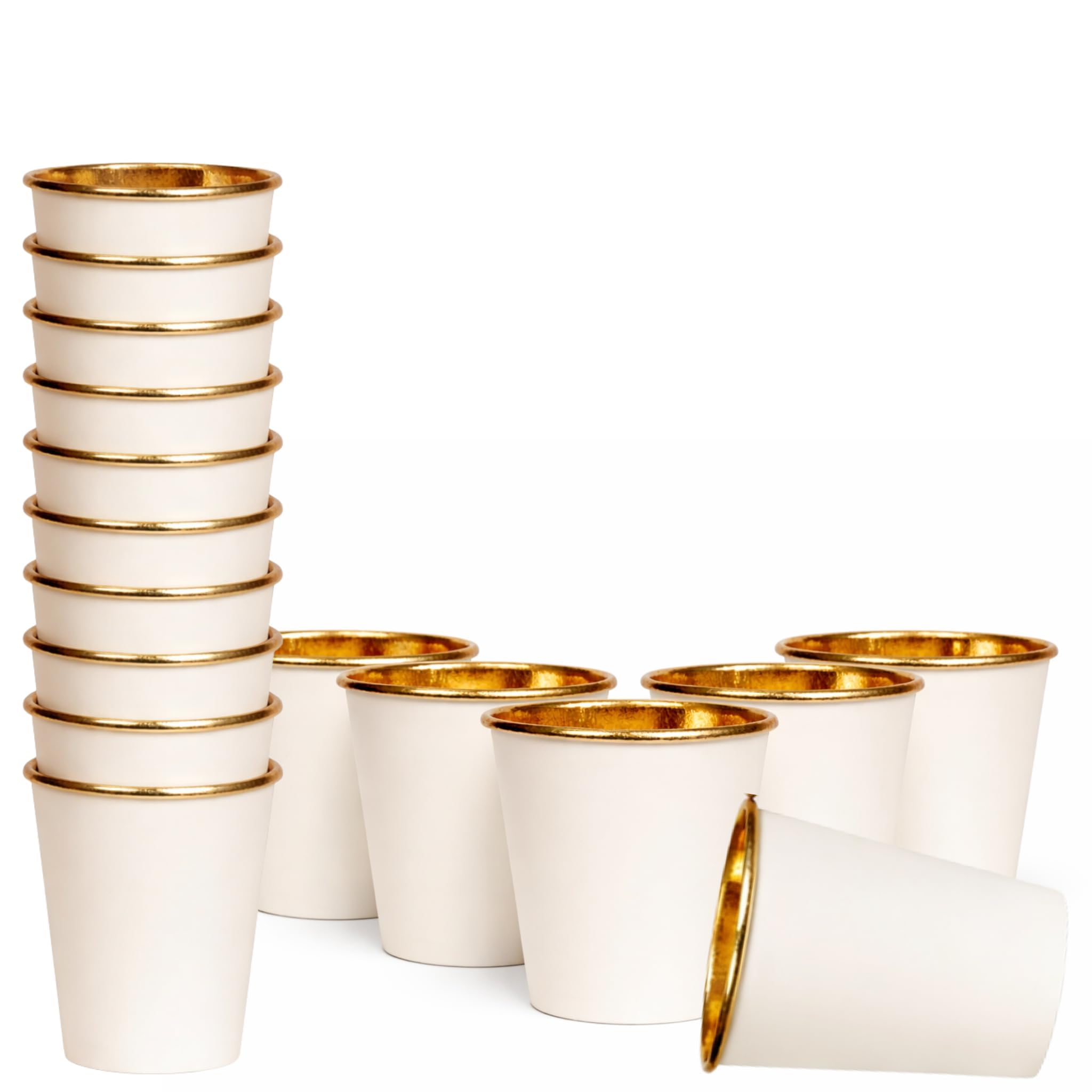Sarda Gold Glasses 110ml (Set of 50 Pieces) | Drinking Glass | Leakproof, Recylable, Great for Water, Juices and Milk | Party & Event Supplies | Hot & Cold Beverages