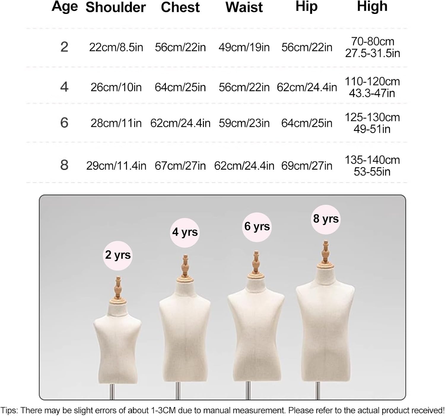 Kids Mannequin Body Child Dress Form with Wood Stand, Mannequin Torso, Height Adjustable Mannequin Body for Store Display(135-140cm(53-55in))