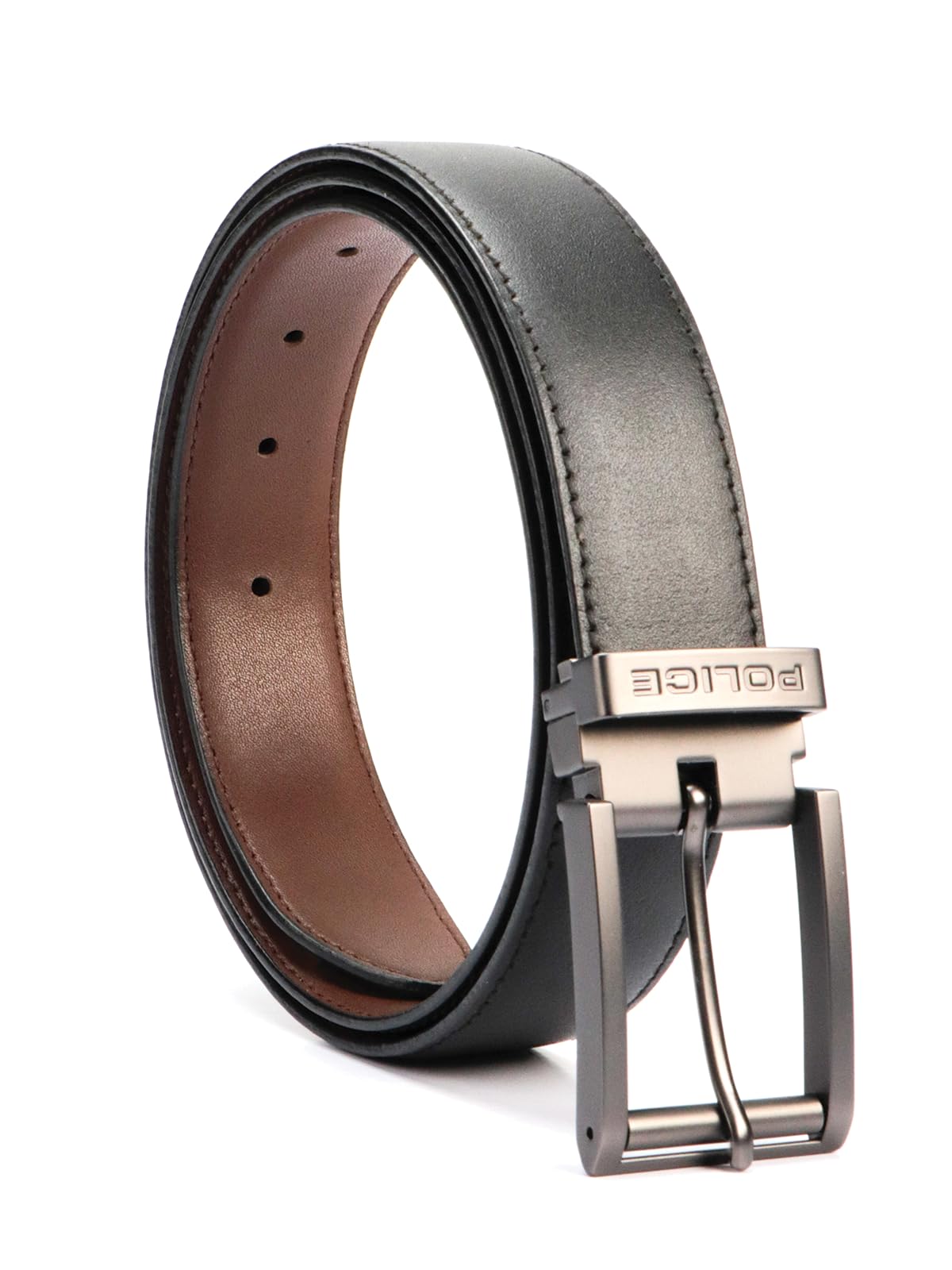 police Men's Matt Gun Metal Belt | Textured Black/Brown Leather Belt with Matte Black Buckle | Premium Formal & Casual Adjustable Belt for Men-picture-19