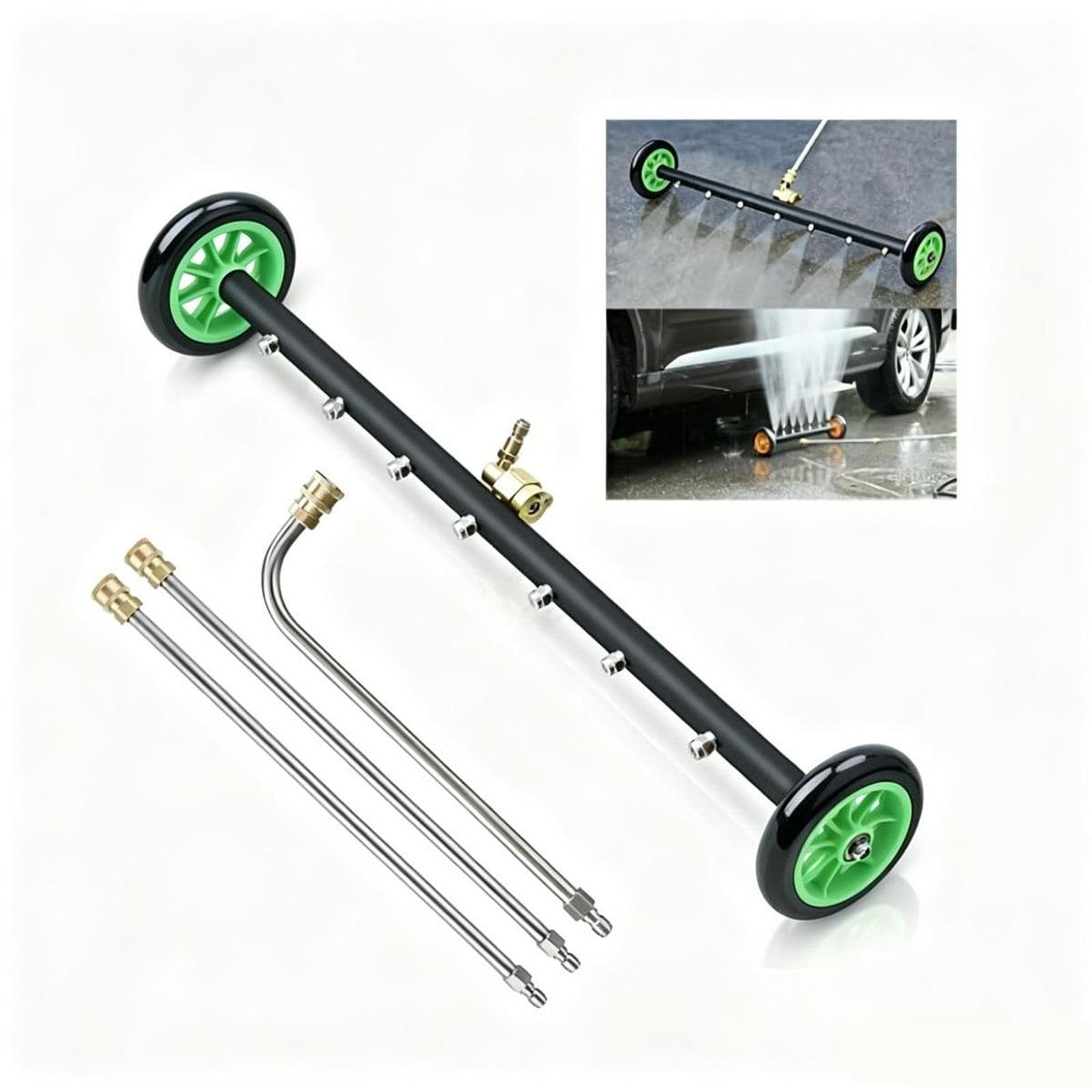 Kit de Limpieza de Bajos de Coche: de Alta Presión, Cepillo, Accesorios, Acero Y Cobre, Estable Y Adecuado para La Limpieza.