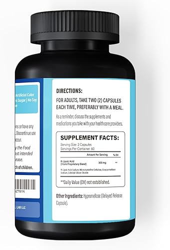 Miniatura 5 de Ácido lipoico R (Na) 300 mg por porción, 120 cápsulas, hasta 5 veces mejor absorción, excelente suplemento nutricional para apoyo saludable del