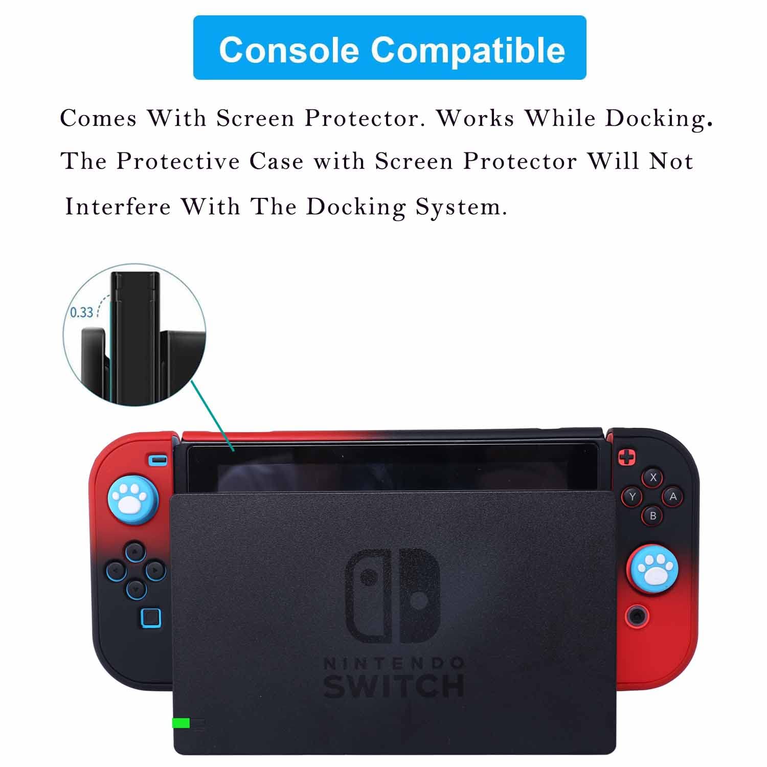 Comcool Étui de protection 3 en 1 pour Nintendo Switch et manette Joy-Con, avec film protecteur d'écran Rouge et noir