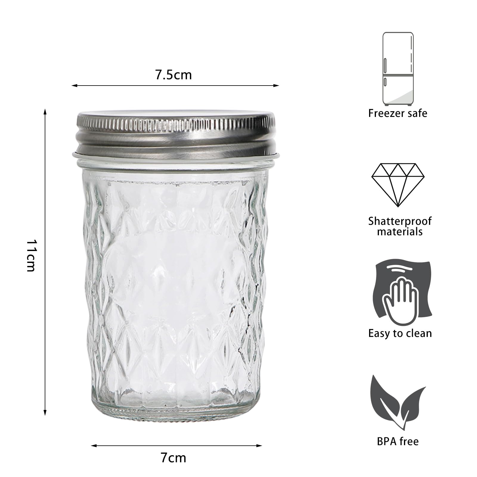 Hniuyun Mason Jars 8 oz, 6 Pack 240ml Canning Jars Jelly Jars With Regular Lids - Image 2