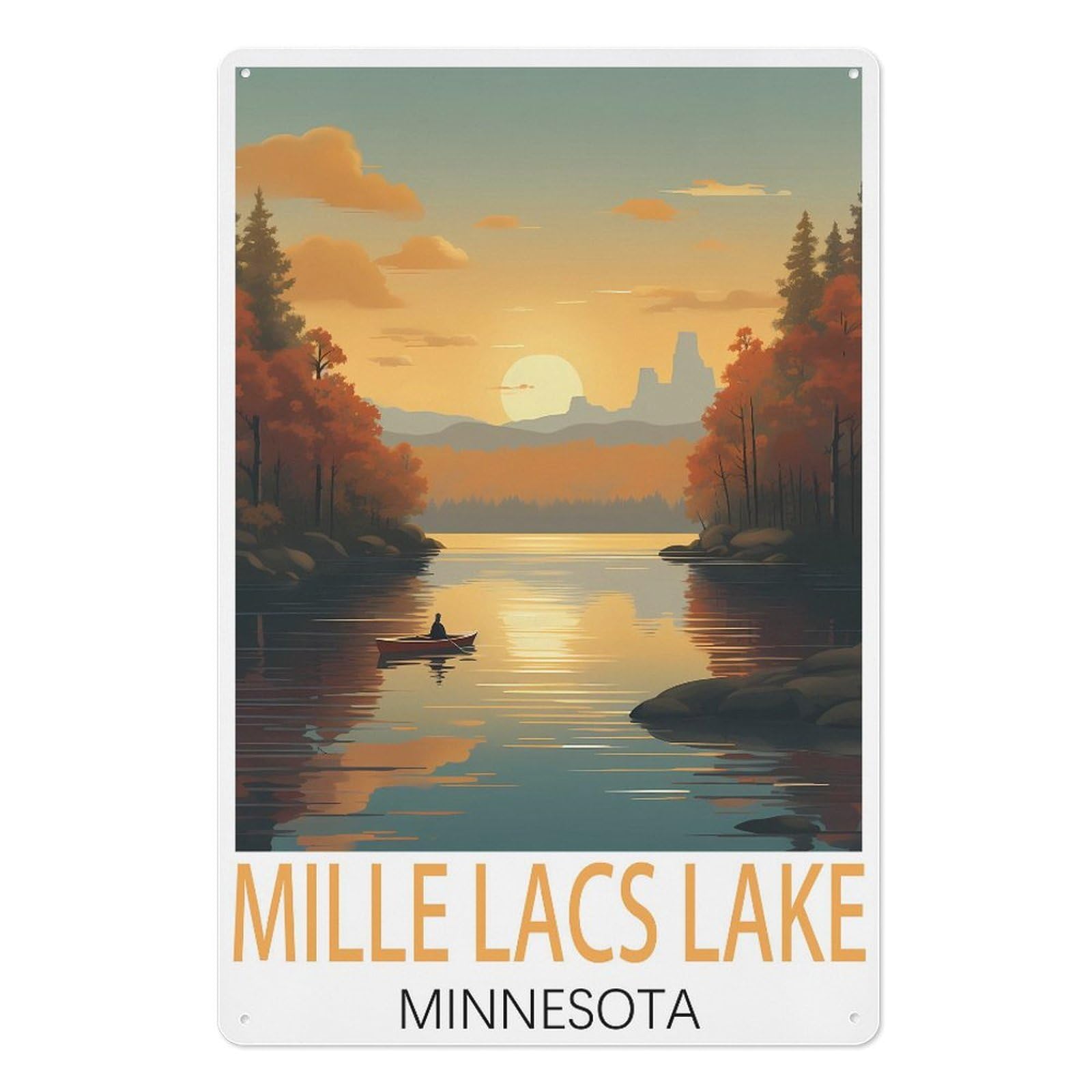 Mille Lacs Lake Minnesota Vintage Travel Posters Vintage Tin Sign 08x12inch(20x30cm) Wall Art for Home Office Bedroom Living Room Cafes Wall Decor